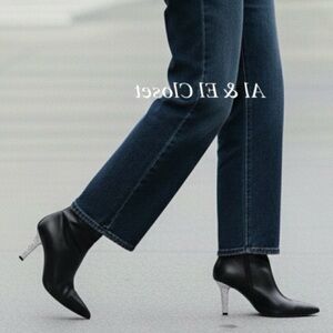 Michael Kors Halle Black Leather Bootie 7M | Crystal Stiletto Heel | New in Box